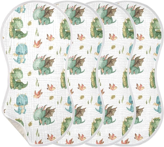 Watercolor Dragon Bird Leaf Pattern Muslin Burp Cloths for Baby 4 Pack 100% Cotton Baby Washcloths Bibs for Boy Girl