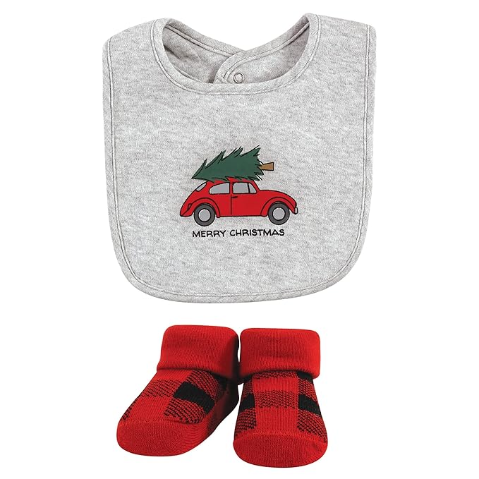 Hudson Baby Unisex Baby Cotton Bib and Sock Set, Christmas Scene, One Size