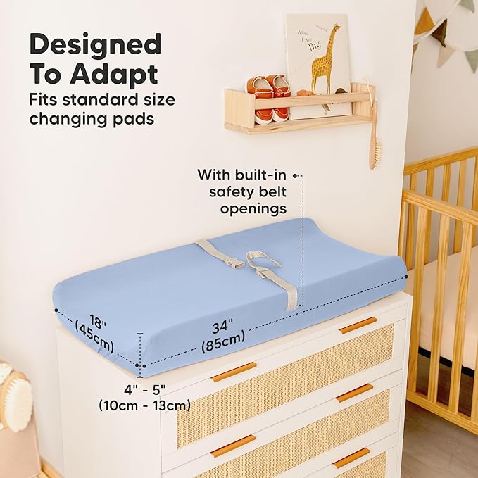 2-Pack Baby Changing Pad Cover for Girl, Boy - 34x18 Soft Viscose Derived from Bamboo Baby Diaper Changing Table Pad Cover Sheets, Neutral, Snug Fit Nursery Diaper Change Sheets (Blue Flax)
