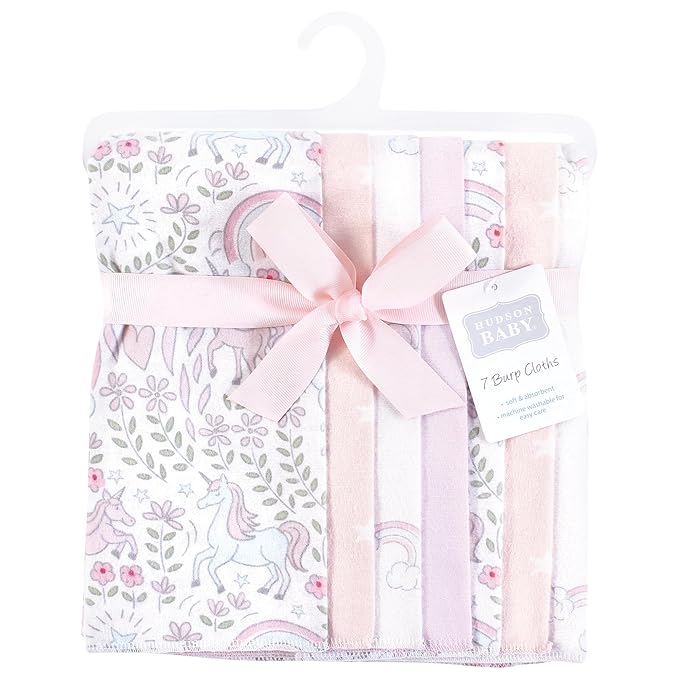 Hudson Baby Unisex Baby Flannel Burp Cloth 7pk, Dreamy Unicorn, One Size