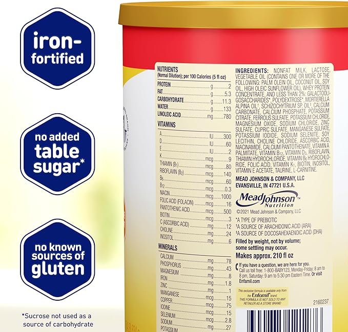 Enfamil Infant Formula, Milk-based Baby Formula with Iron, Omega-3 DHA & Choline, Powder Can, 21.1 Oz (Pack of 4)