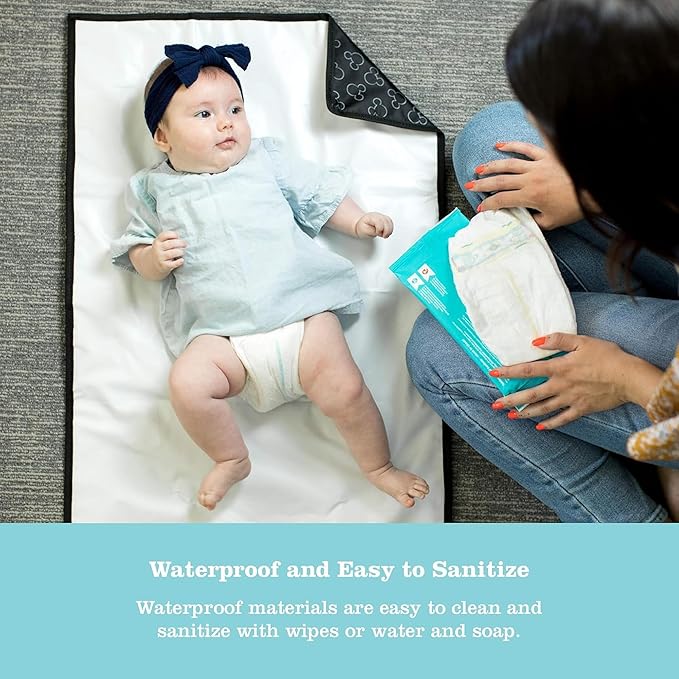Disney Baby by J.L. Childress Full Body Portable Changing Pad for Babies - Diaper Changing Mat for Travel, Baby Accessory Essentials, Wipeable & Water-Resistant, Foldable & Compact- Mickey Mouse Black