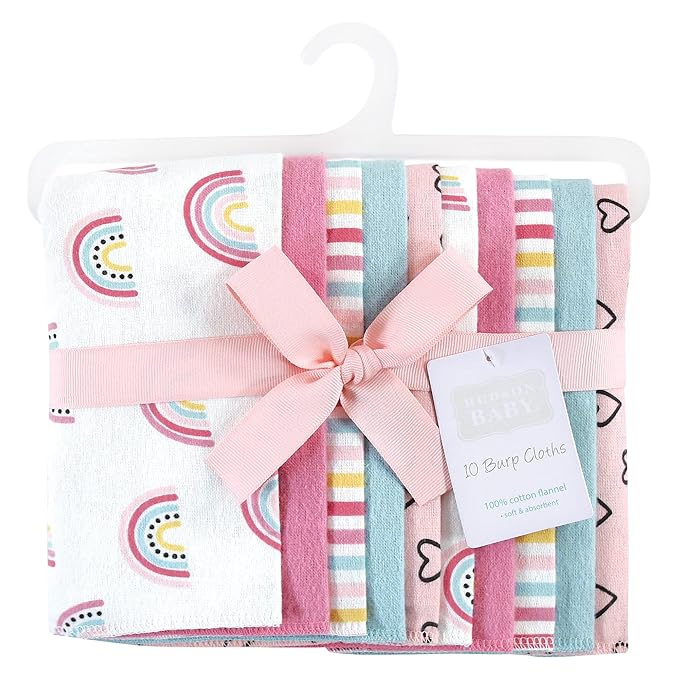 Hudson Baby Unisex Baby Cotton Flannel Burp Cloths, Modern Rainbow, One Size