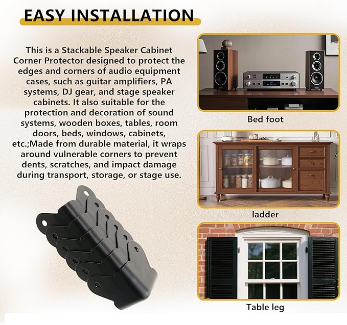 8 Pack Heavy Duty Metal Corner Protectors, Black Iron Edge Guards with Mounting Screws - Cabinet Corner Protectors for Furniture, Anti Dent Protection for Speaker Cases, Tables, Boxes