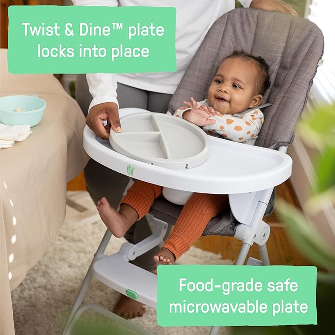 Ingenuity: ity by Ingenuity Sun Valley Compact Folding High Chair, Food-Grade Safe Plate, Safety Harness, for Ages 6 Months and Up, Unisex - Grey