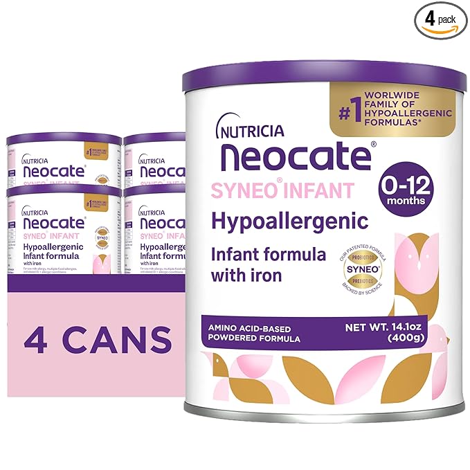 Neocate Syneo Infant - Hypoallergenic, Dairy-free, Amino Acid-Based Baby Formula with Prebiotic Fiber, Probiotics & DHA/ARA - Food Allergy-Friendly Formula - 14.1 oz (Pack of 4)