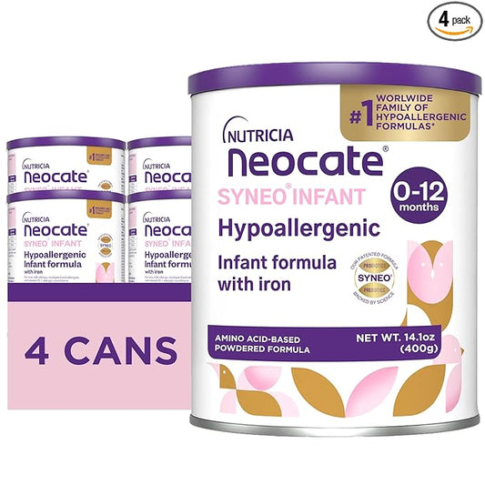 Neocate Syneo Infant - Hypoallergenic, Dairy-free, Amino Acid-Based Baby Formula with Prebiotic Fiber, Probiotics & DHA/ARA - Food Allergy-Friendly Formula - 14.1 oz (Pack of 4)