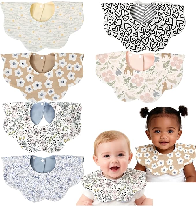 JUVA 6-Pack Organic Cotton Baby Bibs, Absorbent & Reversible, 360° Rotating Drool Bibs for Boys & Girls 0-24M