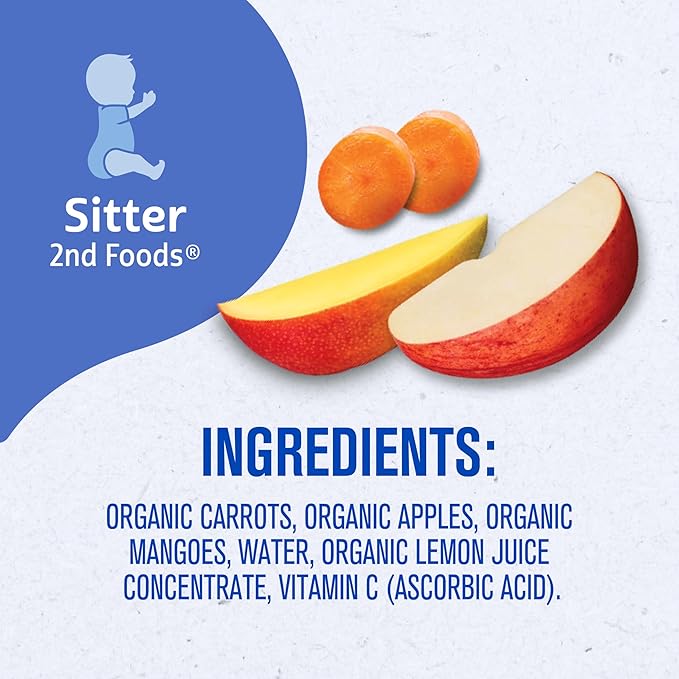 Gerber Stage 2 Baby Food, Organic Carrot Apple Mango, Baby Food Pouches, Puree Pouches, Vitamin A, C, & E Helps Support Immune System, No Artificial Flavors or Colors