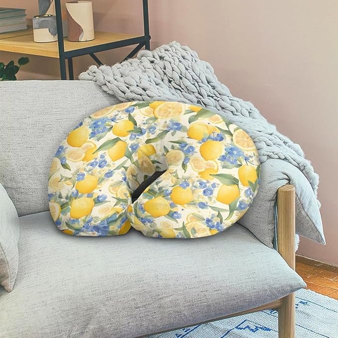 Yellow Lemon Nursing Pillow Cover Stretchy Fit Blue Flower Forget-Me-Not Nursing Pillow Slipcovers for Breastfeeding Moms Nursing Support Pillow Cover Only