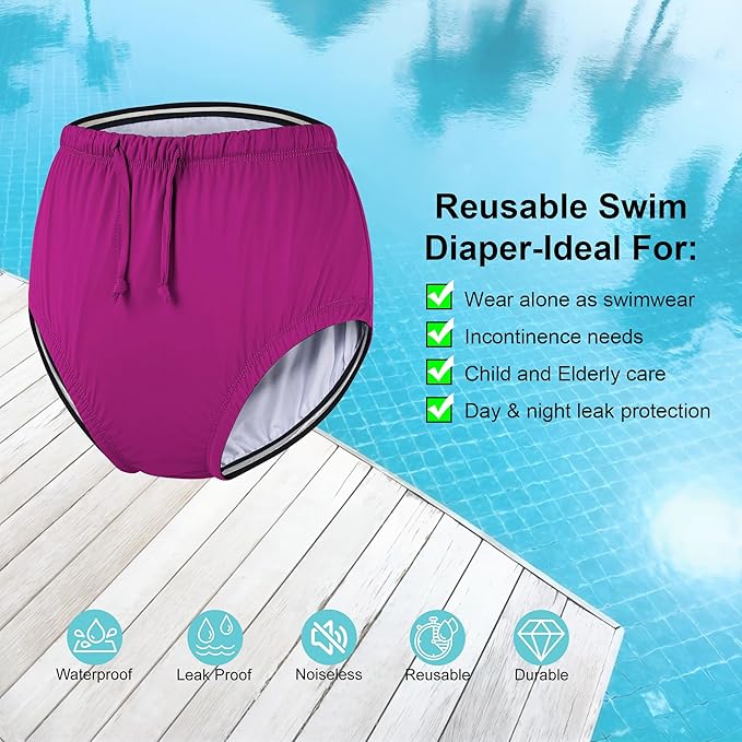 Special Needs Reusable Swim Diaper – Waterproof & Leakproof Incontinence Swimwear for Toddler, Youth & Adult, Unisex Cloth Diaper Cover (Fuchsia, L)