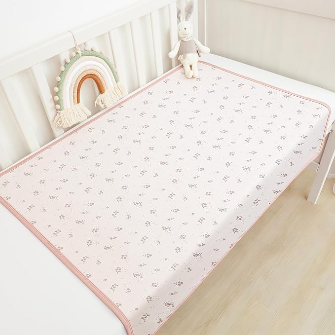 Susurration Baby Changing Pad Travel Changing Pad 2 Pack, 35 * 29.5 inch Portable Diaper Changing Pad Travel, Waterproof Changing Mat Diaper Bag Essentials - Pink&Flower