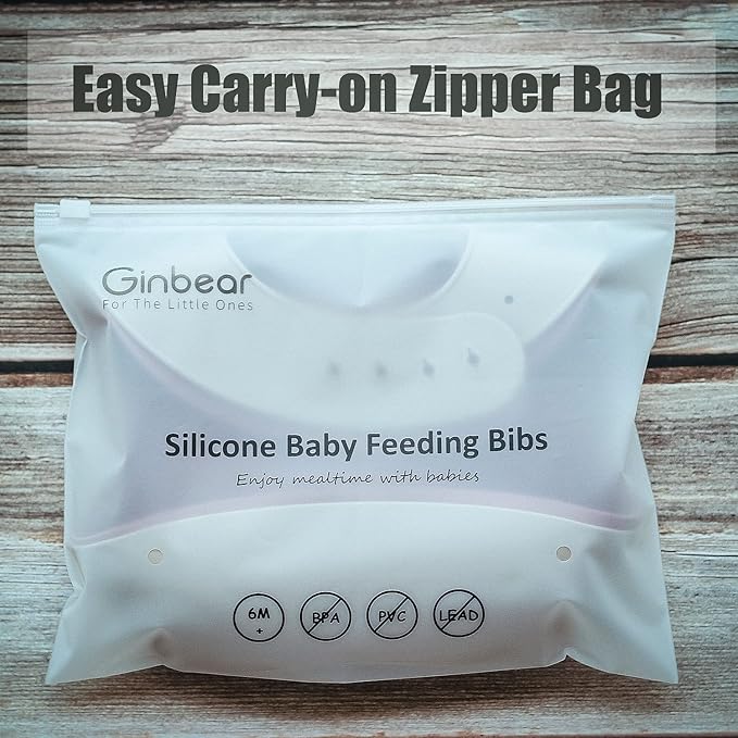 Ginbear Silicone Bibs for Babies, Waterproof Adjustable Silicon Rubber Baby Feeding Bibs with Food Catcher Pocket for Toddlers 6 Months+ (Dark Sage/Almond)