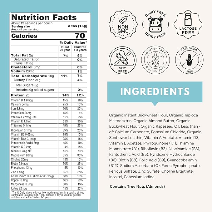 Else Nutrition Organic Baby Cereal 6+ Months Infants - Easy prep Wholefood Plant‑Powered Baby Cereal with Buckwheat, Gluten‑Free & Dairy‑Free, Purity Certified | Gentle Start (Vanilla Pack of 6)