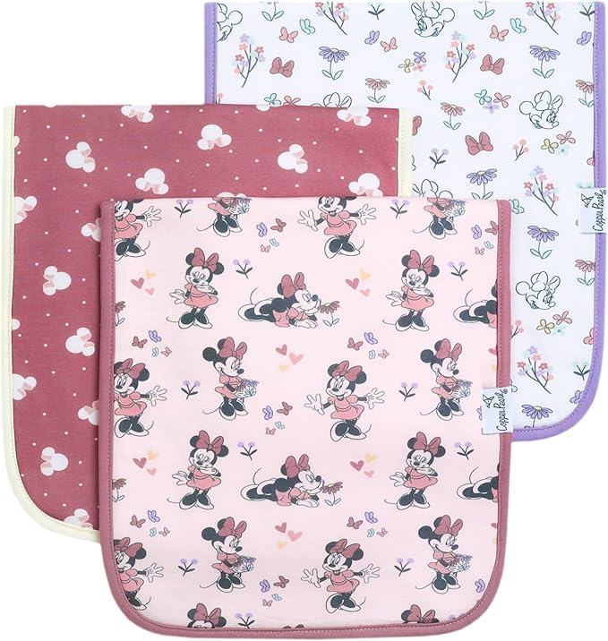 Copper Pearl Baby Burp Cloths for Boys & Girls - Cotton Burp Cloths Baby Girl & Boy, 3 Pack Soft Spit Up Rags, Extra Absorbent Layers for Newborn, Infant Towels, 21x10 in - Minnie Mouse Set