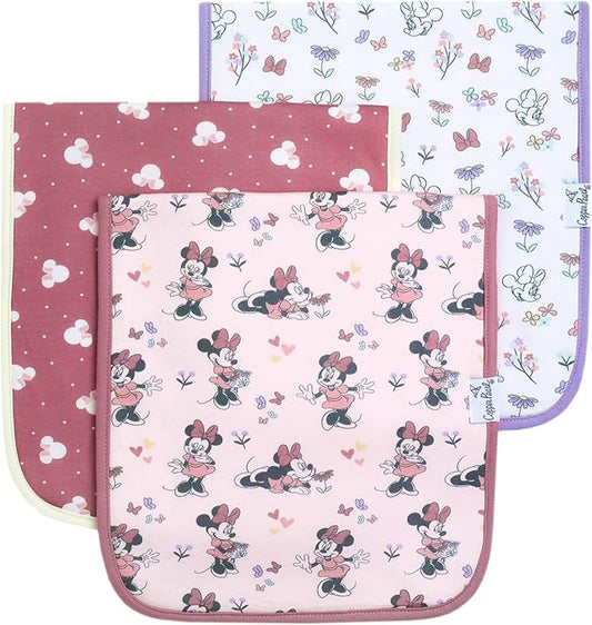 Copper Pearl Baby Burp Cloths for Boys & Girls - Cotton Burp Cloths Baby Girl & Boy, 3 Pack Soft Spit Up Rags, Extra Absorbent Layers for Newborn, Infant Towels, 21x10 in - Minnie Mouse Set