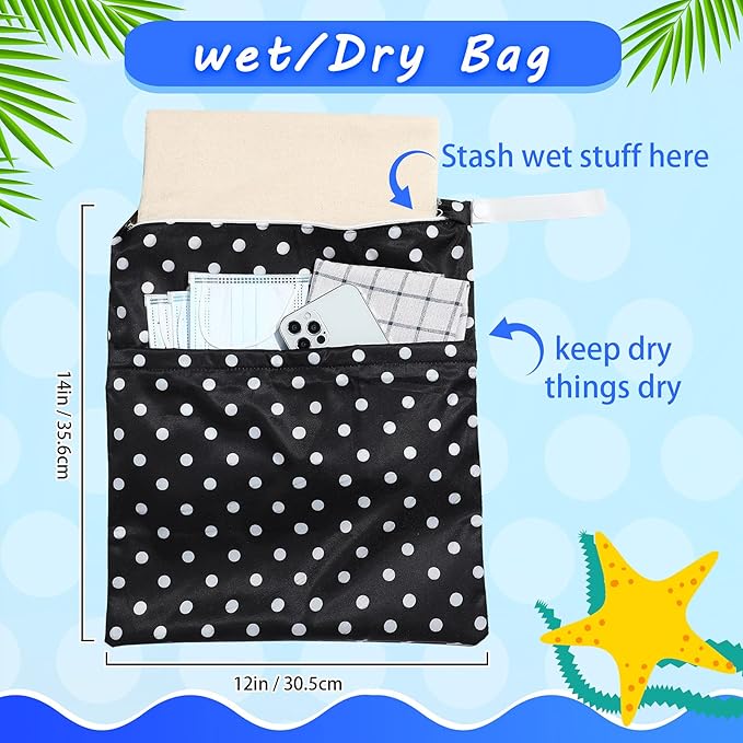 Frienda 4 Pieces Cloth Diaper Wet Dry Bag, Waterproof Reusable Washable Bag for Baby Items and Travel Zippered Pockets with Handle, Beach, Swimsuit, Dirty Gym Clothes and Toiletries(Dark Geometric)