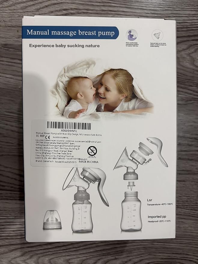 Manual Breast Pump with Non-Slip Design, Microwave Safe Milk Collection Bottle, Heat Resistant