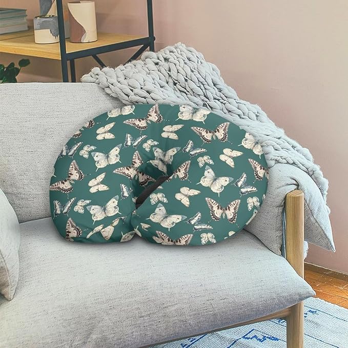 Vintage Butterfly Nursing Pillow Case for Newborn Baby Boy Girl, Retro Butterflies Washable & Breathable Nursing Pillow Cover, Turquoise Feeding Pillow Slipcover
