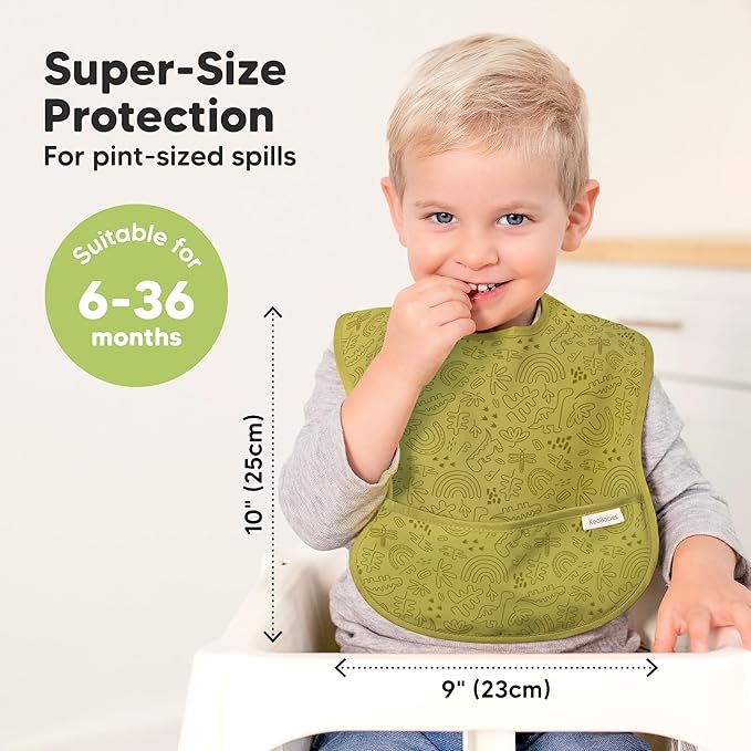 KeaBabies 3-Pack Waterproof Baby Bibs for Eating - Lightweight Toddler Feeding Bibs with Large Food Catcher, Mess Proof, Food-Grade Baby Eating Essentials, Easy to Put On & Clean (Mesozoic)