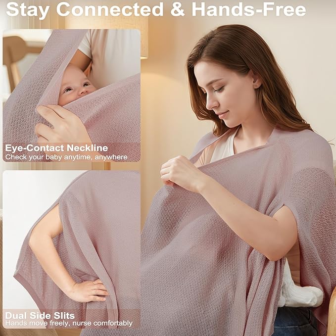 Knit Nursing Cover Up for Breastfeeding, Soft & Cozy Breastfeeding Poncho with Dual Side Slits, 360° Full Privacy Nursing Shawl with Laundry Bag, Mauve Taupe