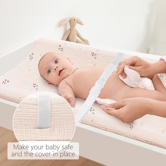 Bearmoss Baby Changing Pad Cover, Muslin [100% Cotton] Diaper Table Covers, 32'' x 16'' Soft Breathable Changing Pad Sheets for Unisex Baby Girls and Boys with Strap Holes (Orange)