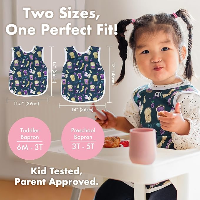 BapronBaby Eggs & Bacon Bapron - No Neck Tie Safer Bib for Baby & Toddler - Soft Waterproof Stain Resistant - Machine Washable - Sz Preschool 3-5yrs