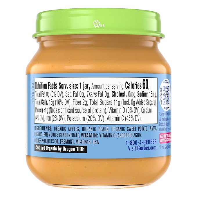 GERBER ORGANIC FOR BABY 2nd Foods Apple Sweet Potato Pear 10x4oz