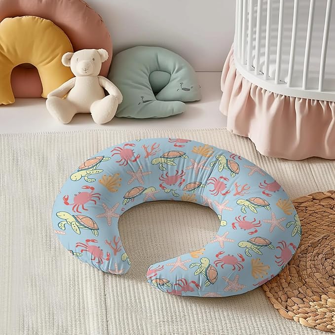 Cartoon Ocean Animal Crab Sea Turtle Starfish Pattern Nursing Pillow Cover, Unisex Removable Breastfeeding Pillowcase Slipcover for Baby Girls Boys Newborns Toddlers, Cover Only