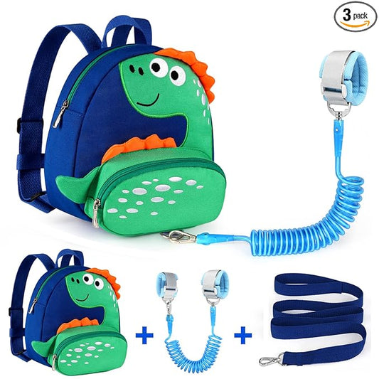 Accmor Toddler Harness Backpack Leash, Cute Dinosaur Backpacks with Anti Lost Wrist Link, Mini Child Leash Wristband Baby Protection for Walking, Keep Kids Close Tether Rein for Boys Aged 1-3 Years