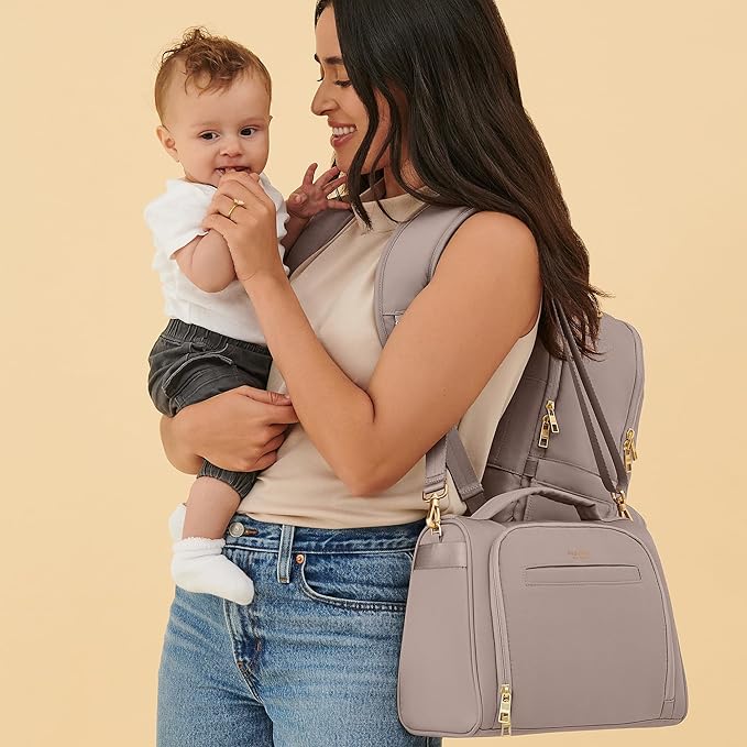 JuJuBe Insulated Bottle Bag, Breastmilk Cooler Bag Fits 3 Baby Bottles, Storage Tote for Nursing Mom, Daycare & Travel, Lunch Bag w/Handle & Shoulder Strap (Taupe)