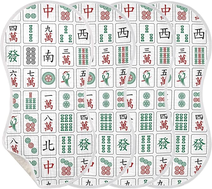 Mahjong Burp Cloths Baby Boys Girls Absorbent Soft Cotton Burping Cloths Rags 4 Pack