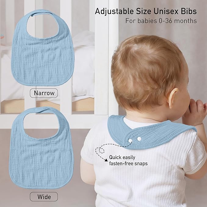 GLLQUEN BABY Muslin Drool Bibs for Boys Girls 6 Pack, Adjustable Baby Bibs for Drooling and Teething, Soft Cotton Baby Bandana Bib for Newborn Feeding Essentials (Azure Berry Dream)