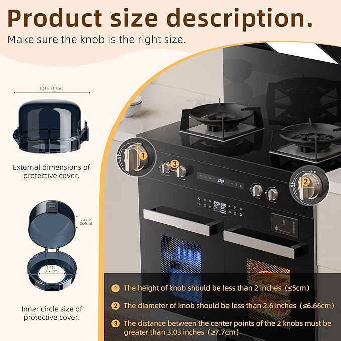 Upgraded Gas Stove Knob Covers Locks for Child Safety, Universal Size Gas Stove Knob Cover with 3M Adhesive, Baby Proof Prevent Accidental-6 Pack