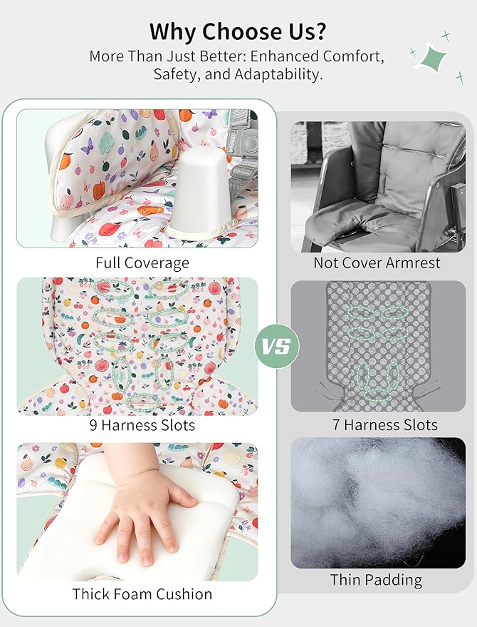 Baby High Chair Cover, Machine Washable High Chair Cushion Pad, Waterproof & Soft, Fits 3-5 Point Harness Chairs, High Chair Replacement Cover for Home & Restaurant Use Oatmeal