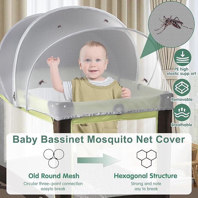 Pack N Play Tent Cover & Bassinet Canopy - Half-Blackout Breathable Mosquito Net with 2-Way Zipper for Bassinet, Travel Crib, Mini Crib & Playpen to Keep Cats Out (Gray-Large)