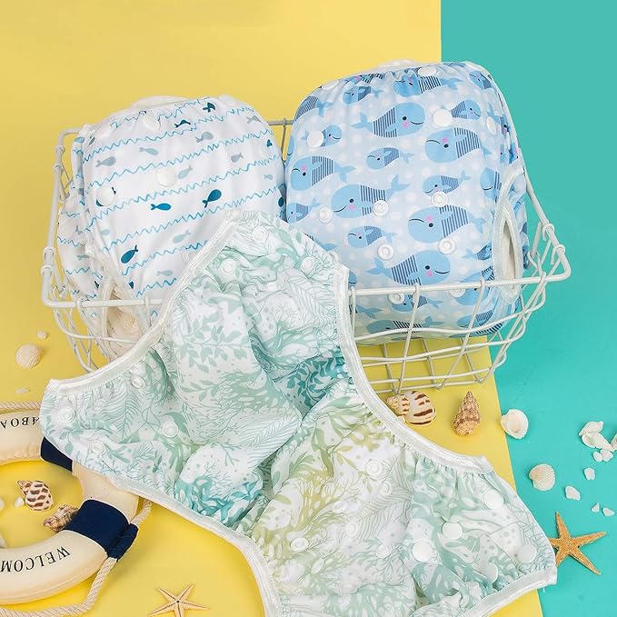 ALVABABY Swim Diapers 3pcs Reusable & Adjustable 0-2 Years Baby Boy Girl 3SWY02