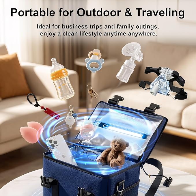 UV Sanitizer Box, 12L Portable Sanitizing and Cleaning Machine with 3-Level Timer, Foldable UV Cleaner Box for Toys, Mask, Towel, Key, UV Cleaning Machine Ozone Free