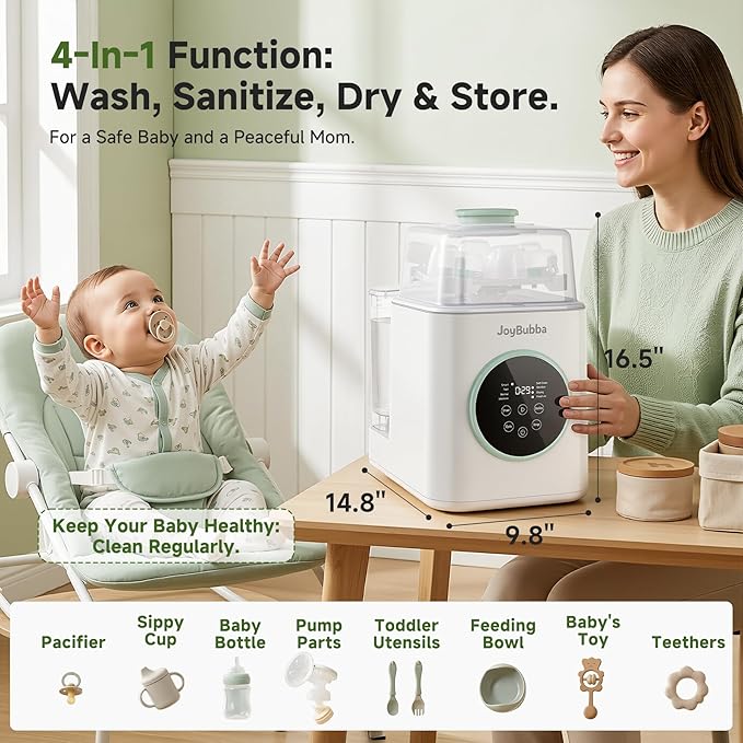 Bottle Washer, Sterilizer & Dryer – 4-in-One Cleaner for Baby Bottles, Pump Parts & Baby Essentials with 3 High-Temp Sterilization Modes, Includes 60 Cleaning Tablets – Saves Time & Effort.