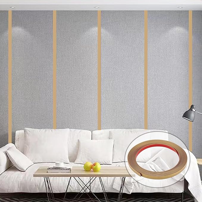 Coengwui Peel and Stick Wall Trim, Flexible Mirror Edging, Finish Molding for Ceiling Floor Tile Edge Furniture and Home Decoration (Matte Gold, 196.8" x 0.4")