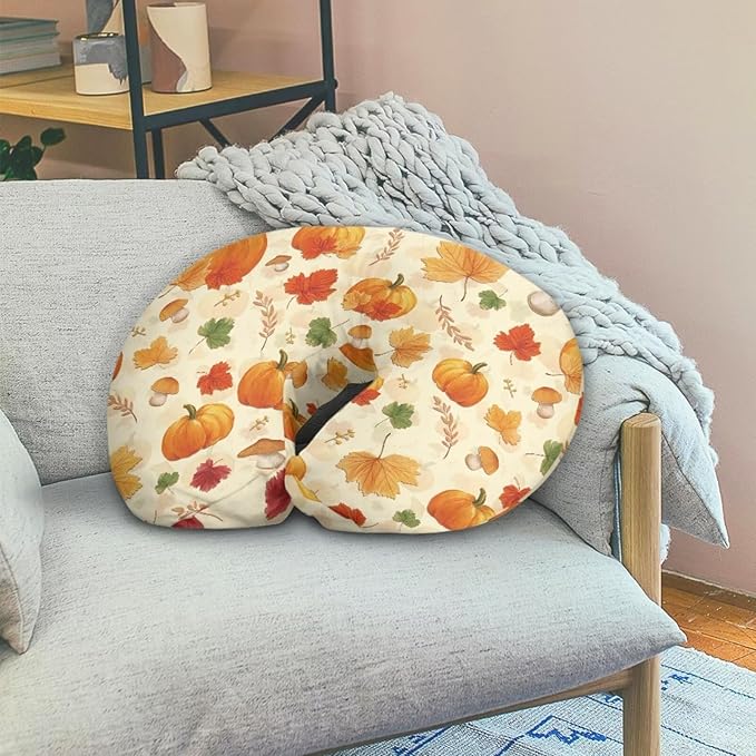 Pumpkin Nursing Pillow Cover for Baby Boys, Fall Decorations Indoor Maple Leaf Breastfeeding Pillow Slipcover, Boo Ghost Bat Pillowcase for Newborn Infant Cover Only