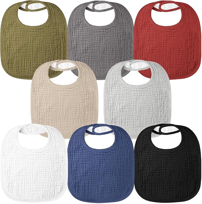Bearmoss Baby Bibs for Drooling and teething 100% Cotton Muslin Bibs for Baby Boy & Girl,Adjustable, Ultra Absorbent,8 Pack