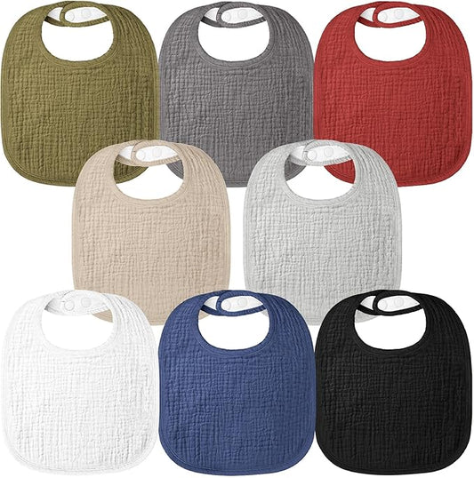 Bearmoss Baby Bibs for Drooling and teething 100% Cotton Muslin Bibs for Baby Boy & Girl,Adjustable, Ultra Absorbent,8 Pack