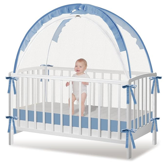 Crib Tent - Crib Net to Keep Baby in, Stop Baby from Climbing Out of Crib, Pop Up Crib Tent with Durable Breathable Net Double Zipper Strong Rods Installation Convenience