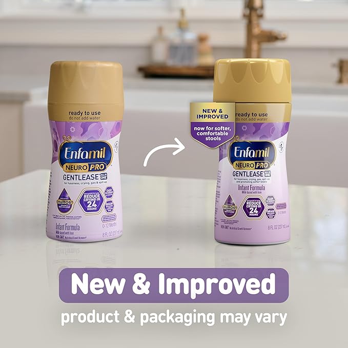 Enfamil NeuroPro Gentlease Baby Formula, Brain Building DHA, HuMO6 Immune Blend, Reduce Fussiness, Crying, Gas & Spit-up in 24 Hrs, 27.4 Oz Can + Ready to Use 8 Fl Oz, 24 Bottles