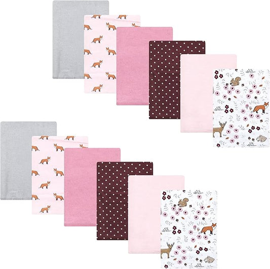 Hudson Baby Unisex Baby Cotton Flannel Burp Cloths Bundle, Woodland Floral, One Size