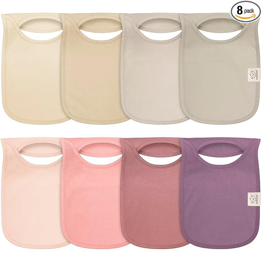 KeaBabies 8-Pack Bibs for Baby Girl, Boy - Pullover Large Baby Bibs for Drooling and Teething Infant, Newborn, Soft & Absorbent Organic Cotton, Long Torso Coverage Keep Toddler Clean & Dry (Dahlia)