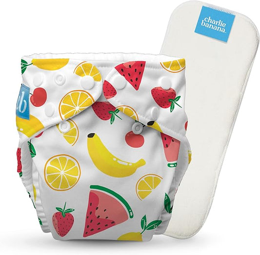 Charlie Banana Cloth Diapers, Reusable, Washable, Adjustable One Size Diaper, for Babies and Toddlers, with Absorbent Insert - Banana Fiesta, 1 Pack