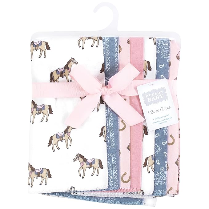 Hudson Baby Unisex Baby Cotton Flannel Burp Cloths 7-Pack, Cowgirl, One Size