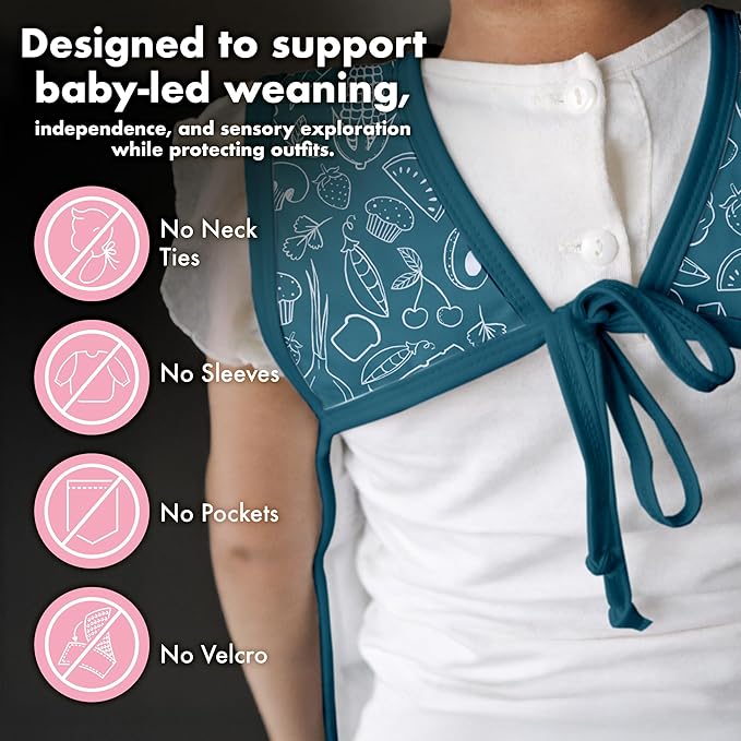 BapronBaby Neutral Foodie Bapron - No Neck Tie Safer Bib for Baby & Toddler - Soft Waterproof Stain Resistant - Machine Washable - Sz Baby/Toddler 6m-3T